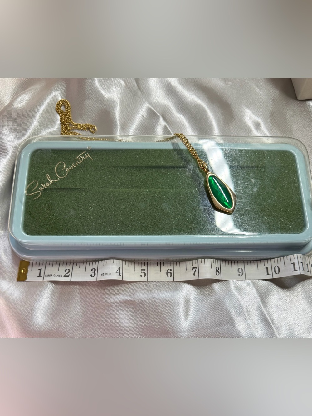STUNNING Vintage Sarah Coventry Modernist Green Pendant + Box